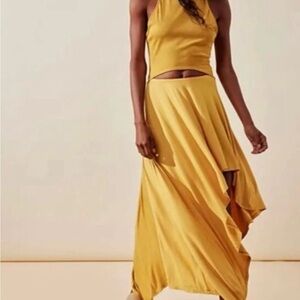 Free People FP Beach Bethany Midi Cut Out Dress in Marigold Yellow Large L NWT